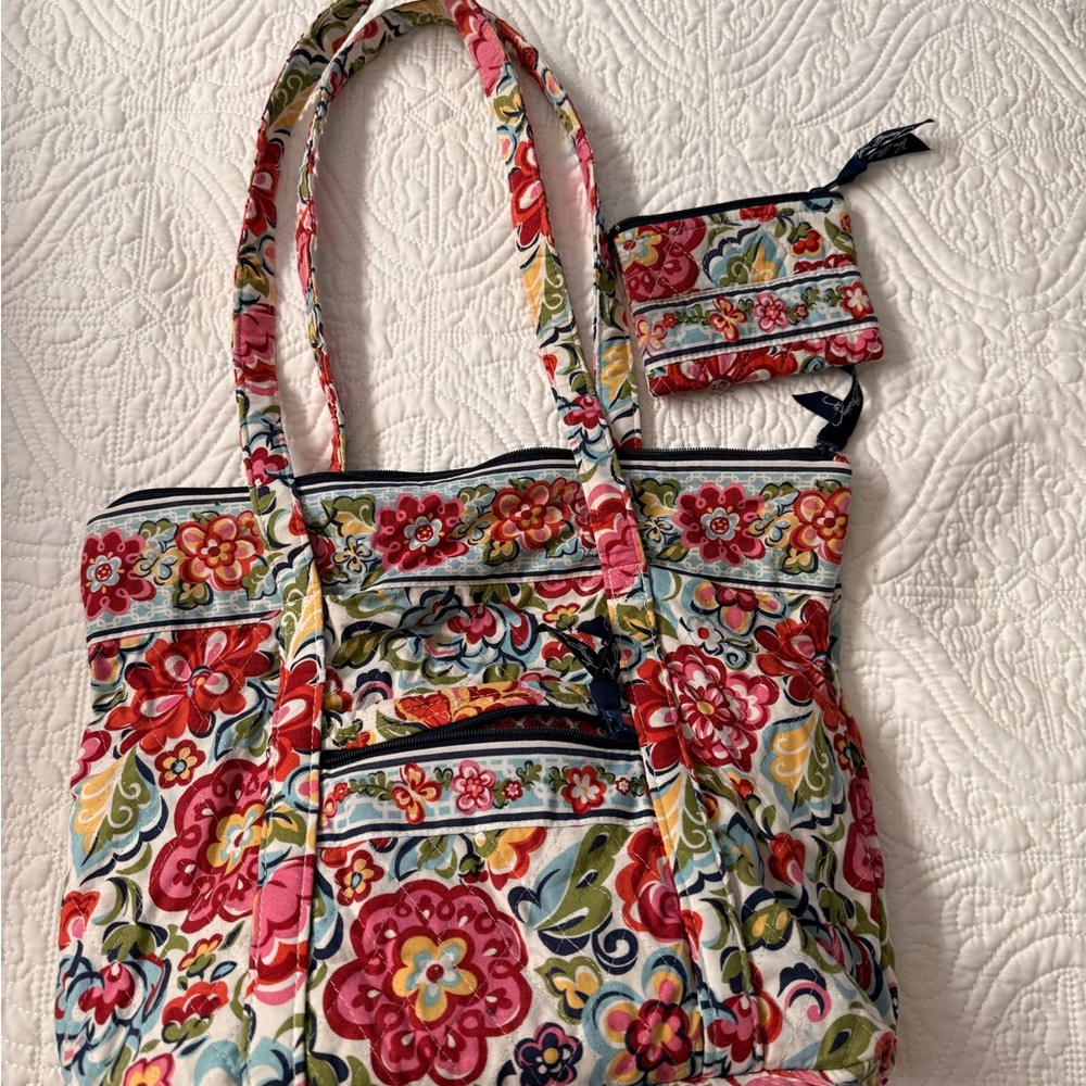 Vera Bradley Floral Tote Bag with Matching Change Pouch